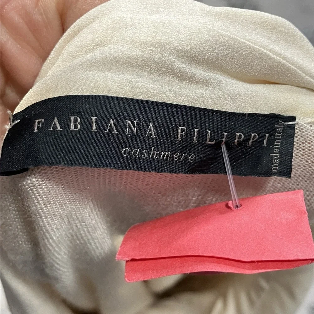 Fabiana Filippi Cashmere Layered Blouse Cardigan‎ Cream Pleated Sheer